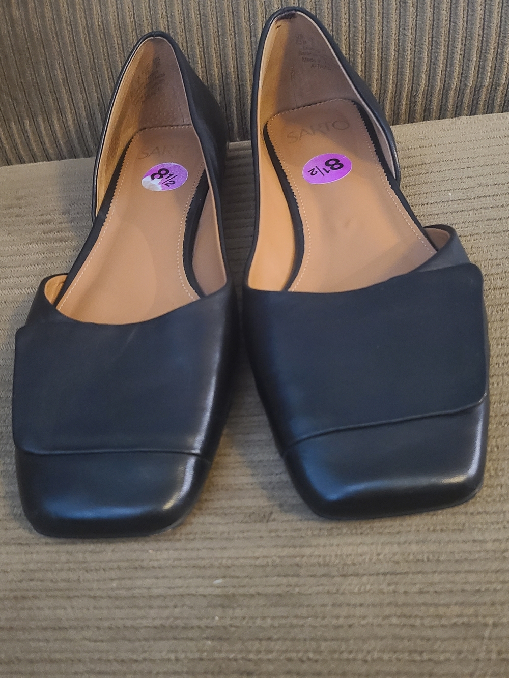 SARTO By Franco Sarto Black Leather Square-Toe D'Orsay Flats